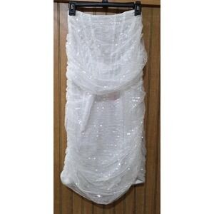 Pretty Little Thing Sequin Corset Dress Women 8 White Bodycon‎ Ruched Party Prom